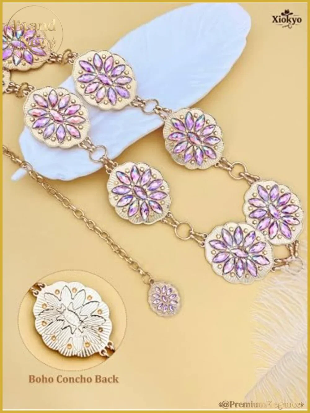 Rhinestone Concho Chain Belt Alloy Western Waist Chain for Dresses Party